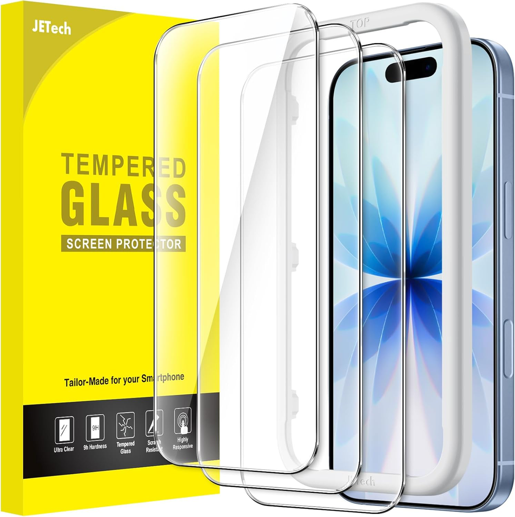Protection D'écran pour iPhone 17 6,3 Pouces, Film en Verre Trempé avec Outil d'Installation Facile, Dureté 9H, Compatible avec les Coques, Lot de 3