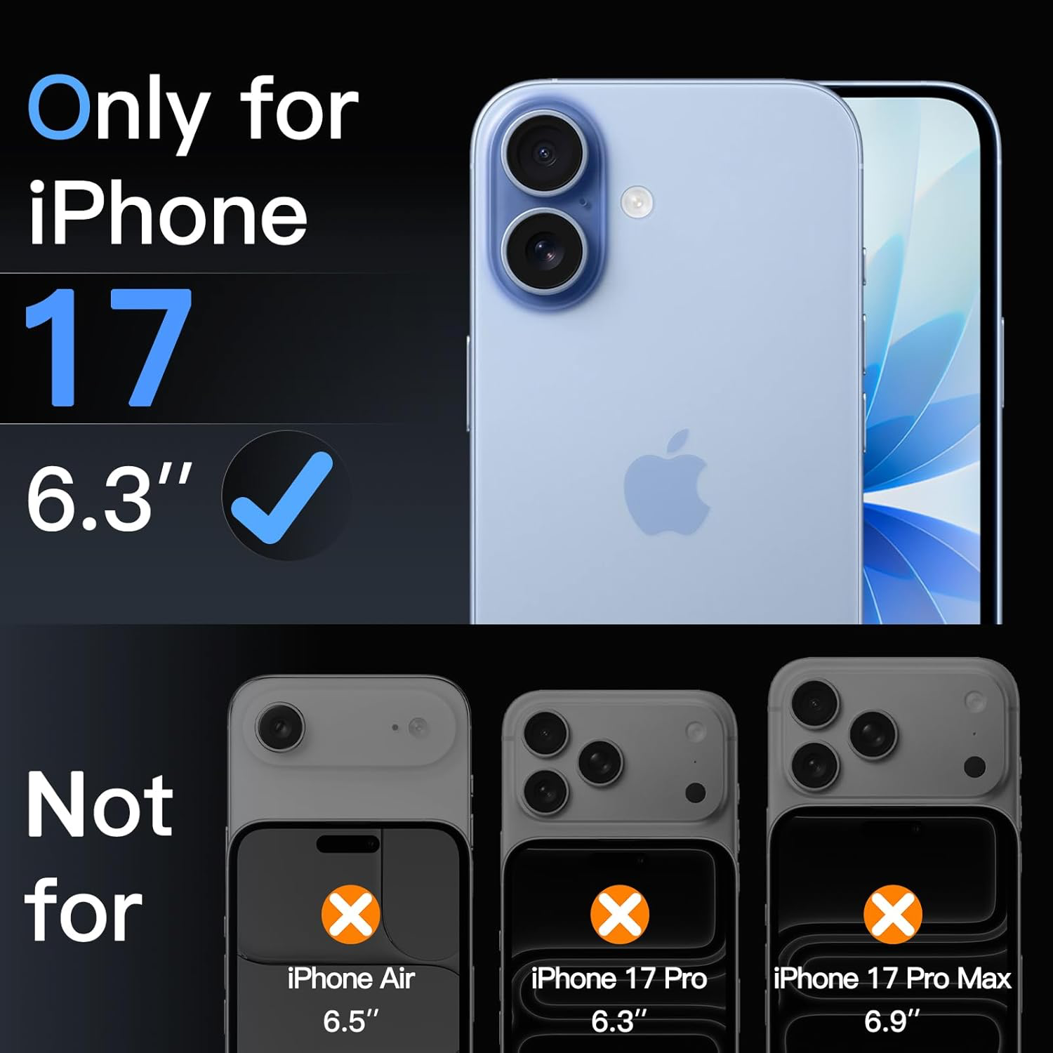 Protection D'écran pour iPhone 17 6,3 Pouces, Film en Verre Trempé avec Outil d'Installation Facile, Dureté 9H, Compatible avec les Coques, Lot de 3