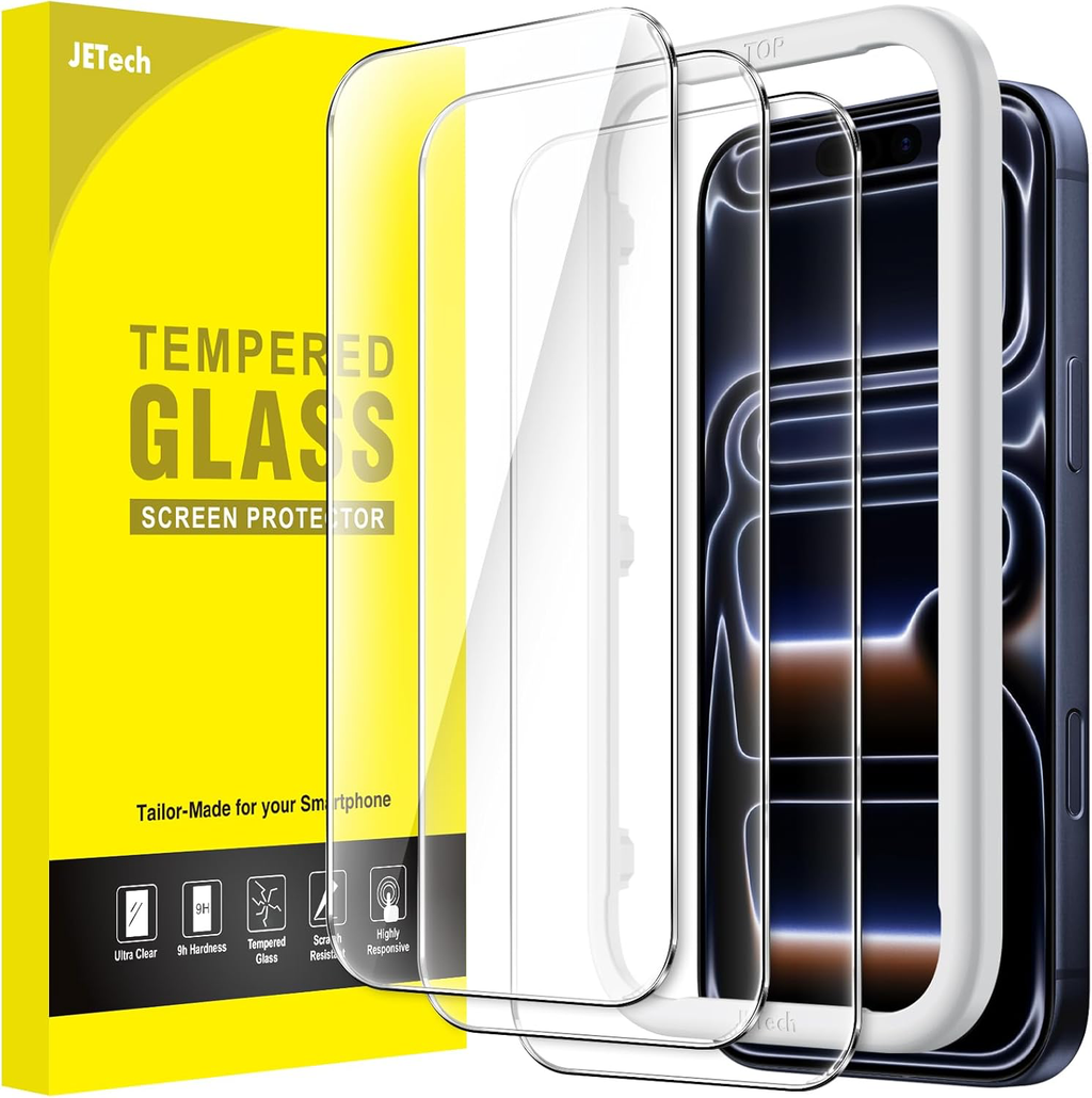 Protection D'écran pour iPhone 17 Pro 6,3 Pouces, Film en Verre Trempé avec Outil d'Installation Facile, Dureté 9H, Compatible avec les Coques, Lot de 3