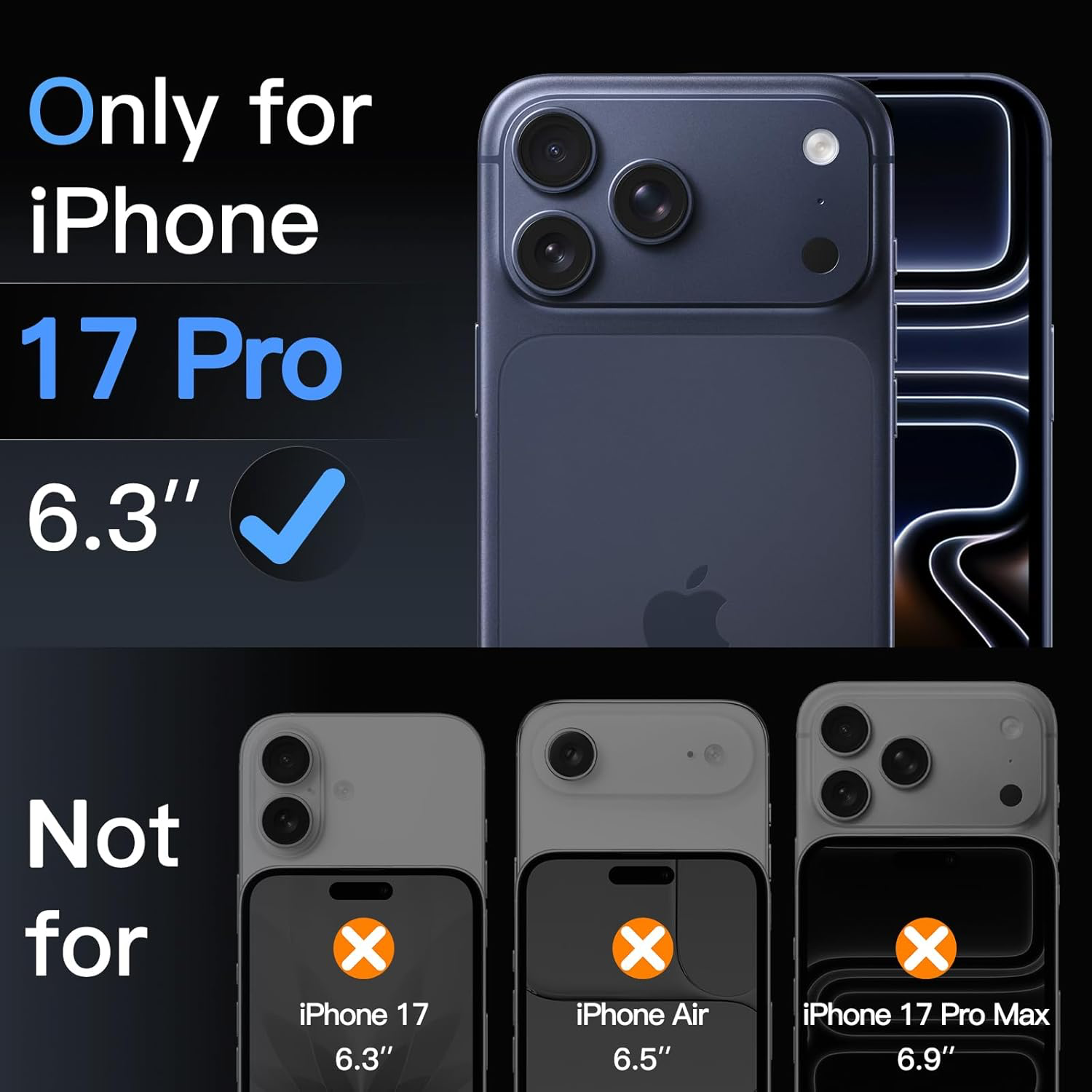 Protection D'écran pour iPhone 17 Pro 6,3 Pouces, Film en Verre Trempé avec Outil d'Installation Facile, Dureté 9H, Compatible avec les Coques, Lot de 3