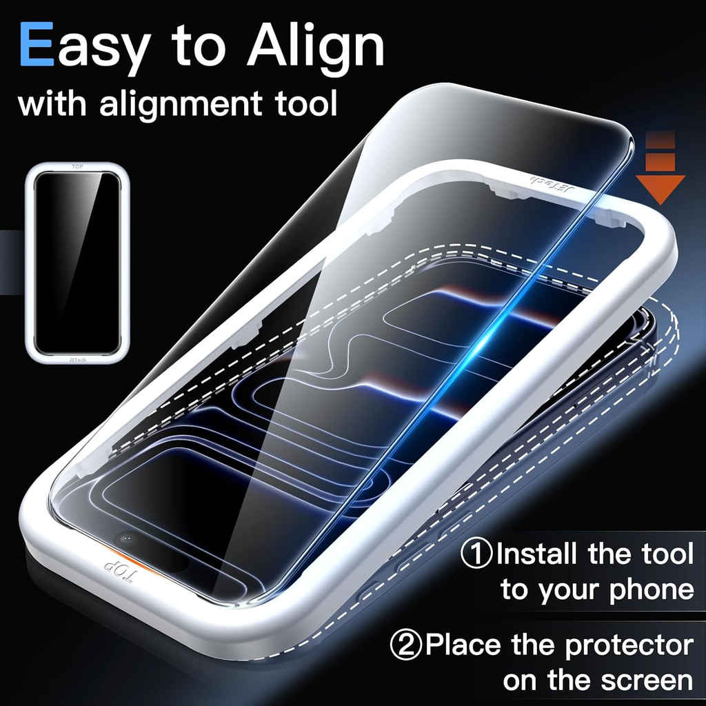 Protection D'écran pour iPhone 17 Pro 6,3 Pouces, Film en Verre Trempé avec Outil d'Installation Facile, Dureté 9H, Compatible avec les Coques, Lot de 3
