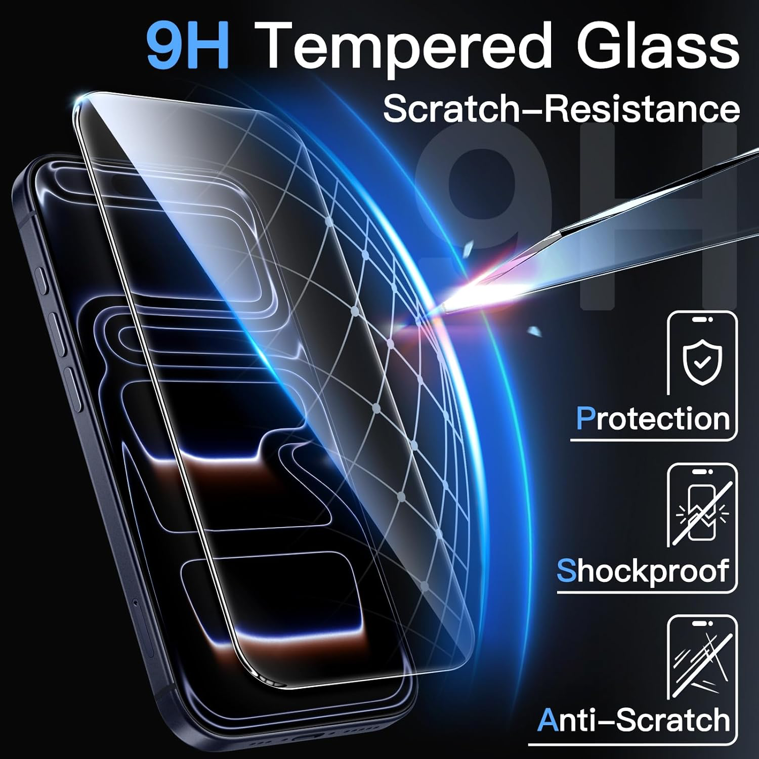 Protection D'écran pour iPhone 17 Pro 6,3 Pouces, Film en Verre Trempé avec Outil d'Installation Facile, Dureté 9H, Compatible avec les Coques, Lot de 3