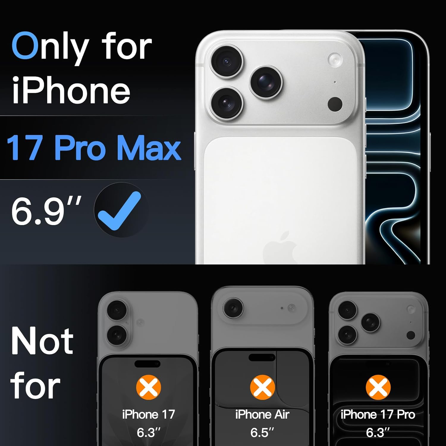 Protection D'écran pour iPhone 17 Pro Max 6,9 Pouces, Film en Verre Trempé avec Outil d'Installation Facile, Dureté 9H, Compatible avec les Coques, Lot de 3