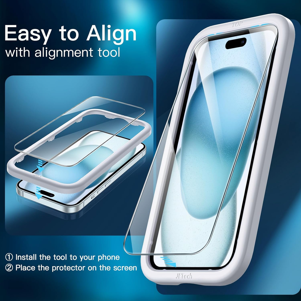 Protection D'écran pour iPhone 15 Pro 6,1 Pouces, Film en Verre Trempé avec Outil d'Installation Facile, Compatible Coque, Transparent HD, Lot de 3