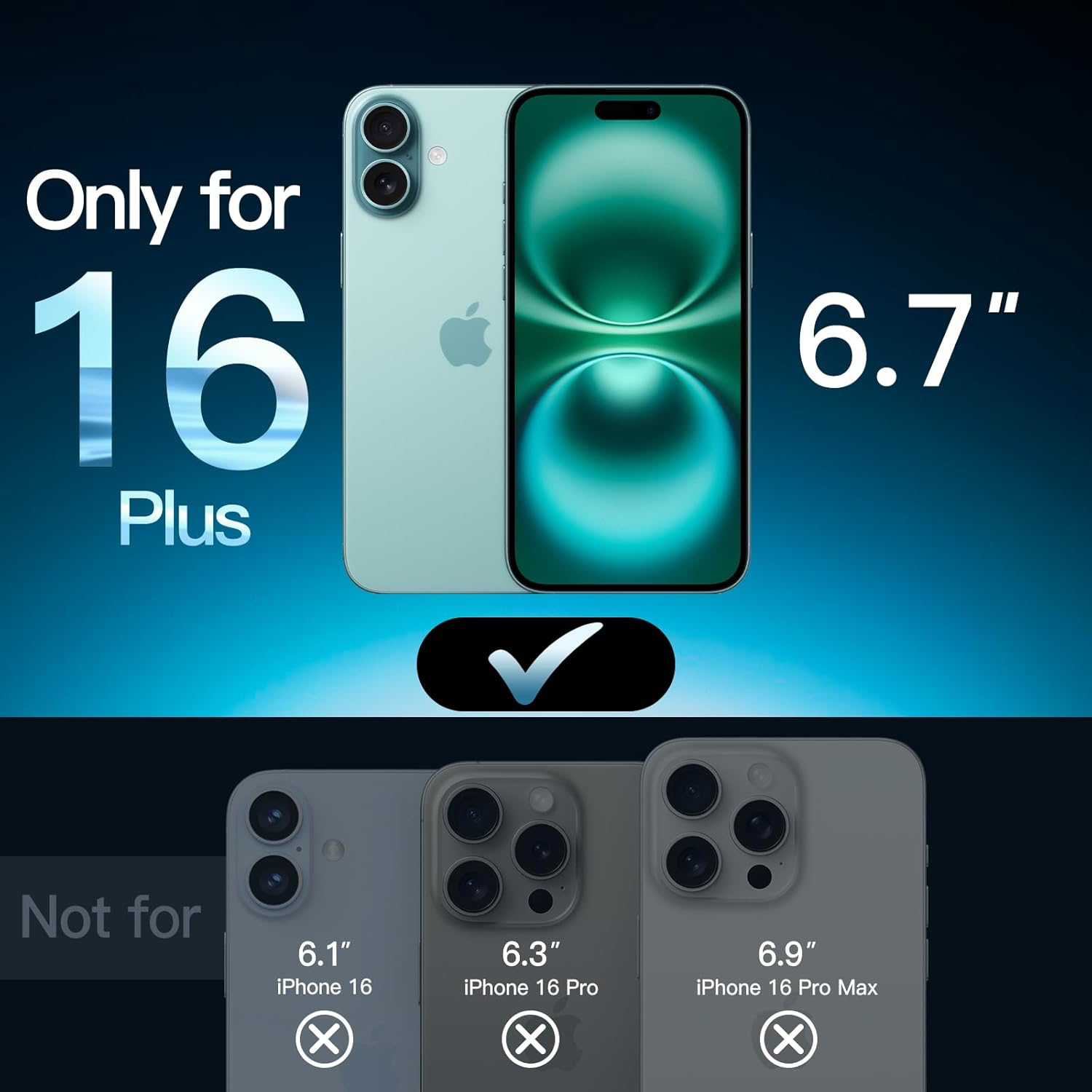 Protection D'écran pour iPhone 16 Plus 6,7 Pouces, Film en Verre Trempé avec Outil d'Installation Facile, Compatible Coque, Transparent HD, Lot de 3