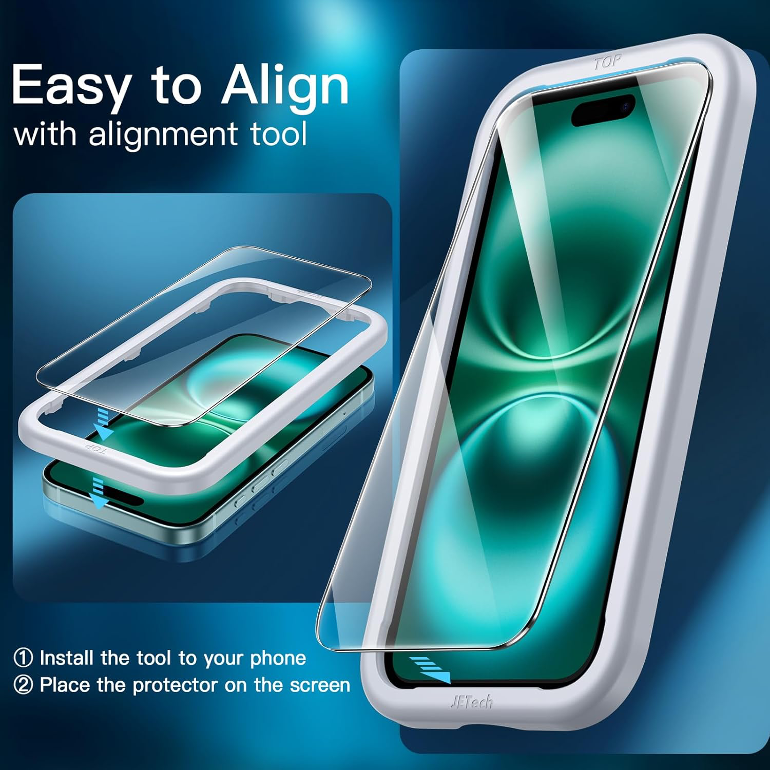 Protection D'écran pour iPhone 16 Plus 6,7 Pouces, Film en Verre Trempé avec Outil d'Installation Facile, Compatible Coque, Transparent HD, Lot de 3