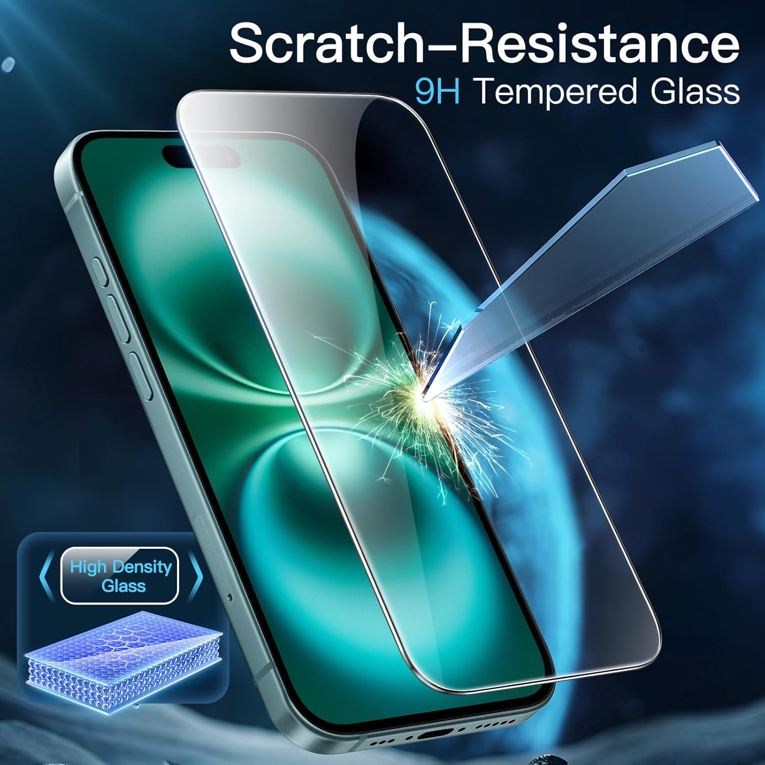 Protection D'écran pour iPhone 16 Pro 6,3 Pouces, Film en Verre Trempé avec Outil d'Installation Facile, Compatible Coque, Transparent HD, Lot de 3