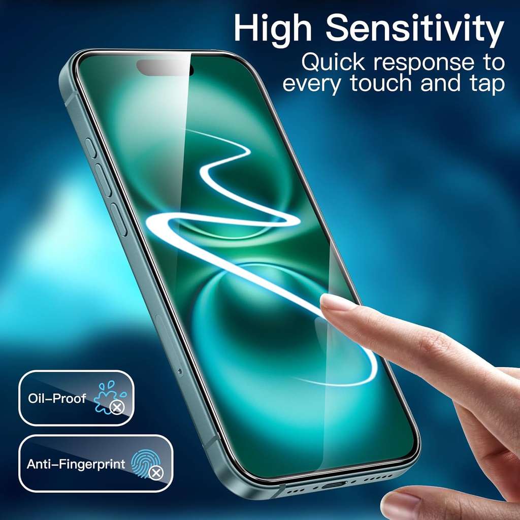 Protection D'écran pour iPhone 16 Plus 6,7 Pouces, Film en Verre Trempé avec Outil d'Installation Facile, Compatible Coque, Transparent HD, Lot de 3
