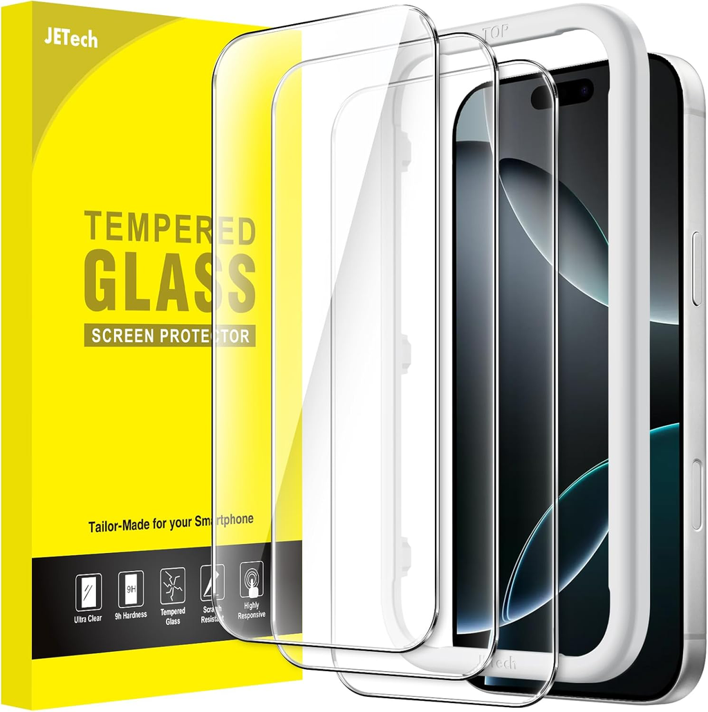 Protection D'écran pour iPhone 16 Pro 6,3 Pouces, Film en Verre Trempé avec Outil d'Installation Facile, Compatible Coque, Transparent HD, Lot de 3