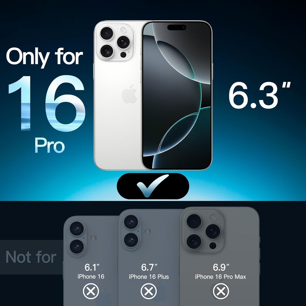 Protection D'écran pour iPhone 16 Pro 6,3 Pouces, Film en Verre Trempé avec Outil d'Installation Facile, Compatible Coque, Transparent HD, Lot de 3