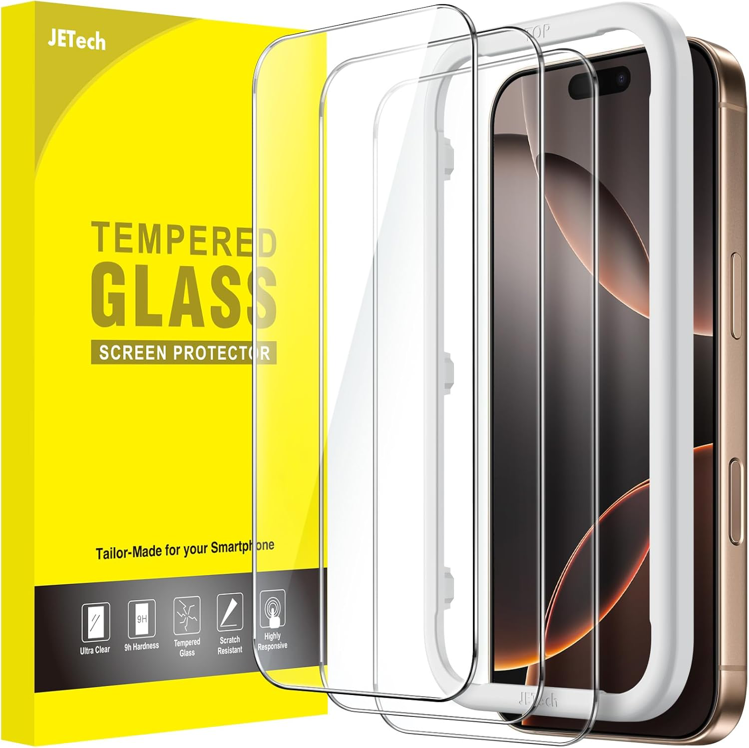 Protection D'écran pour iPhone 16 Pro Max 6,9 Pouces, Film en Verre Trempé avec Outil d'Installation Facile, Compatible Coque, Transparent HD, Lot de 3