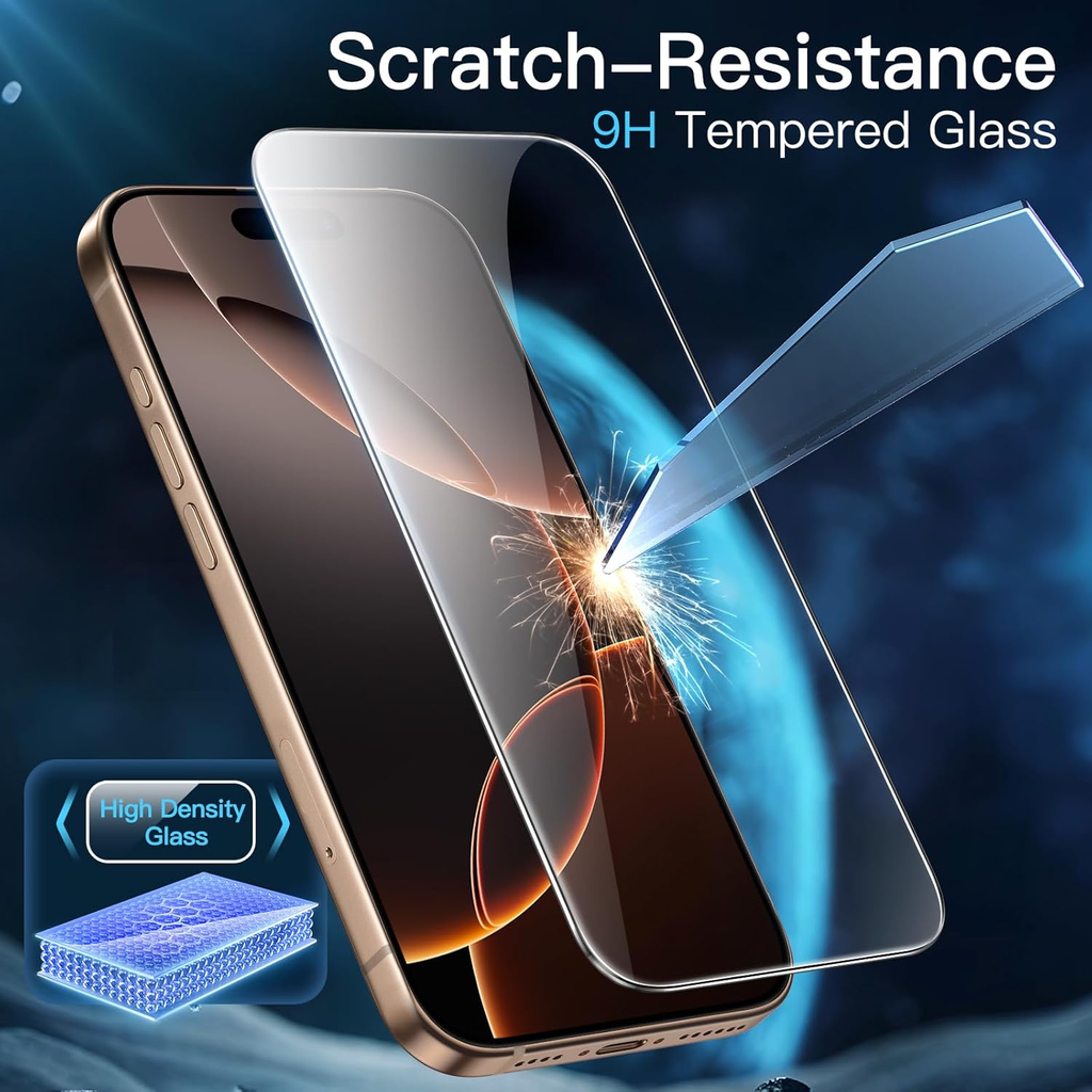 Protection D'écran pour iPhone 16 Pro Max 6,9 Pouces, Film en Verre Trempé avec Outil d'Installation Facile, Compatible Coque, Transparent HD, Lot de 3