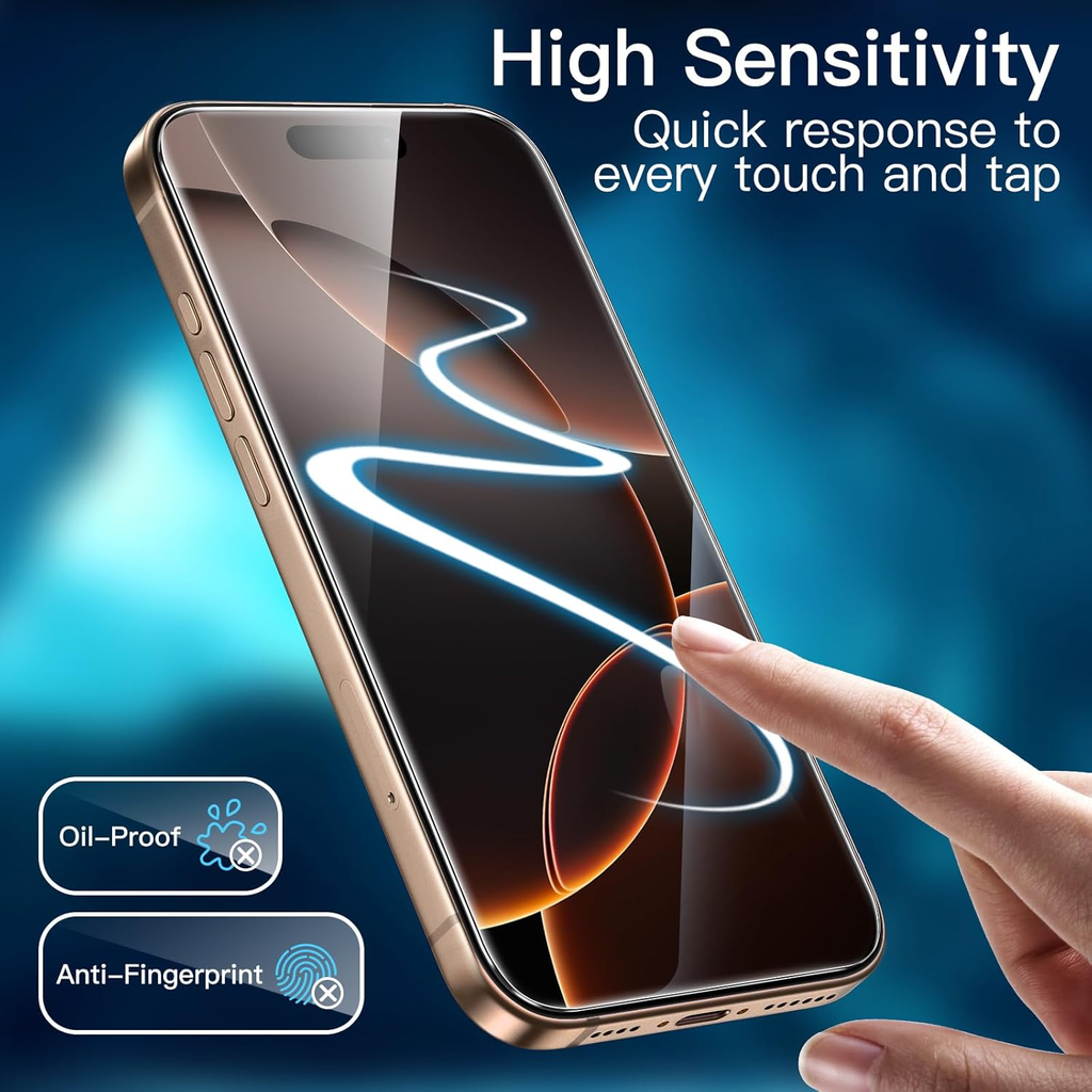 Protection D'écran pour iPhone 16 Pro Max 6,9 Pouces, Film en Verre Trempé avec Outil d'Installation Facile, Compatible Coque, Transparent HD, Lot de 3