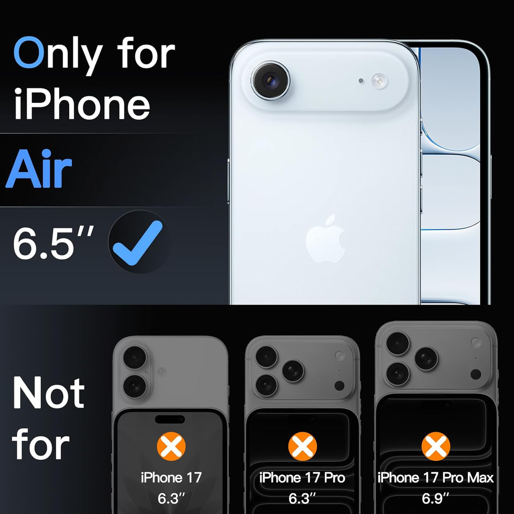 Protection D'écran pour iPhone Air, Film en Verre Trempé avec Outil d'Installation Facile, Dureté 9H, Compatible avec les Coques, Lot de 3