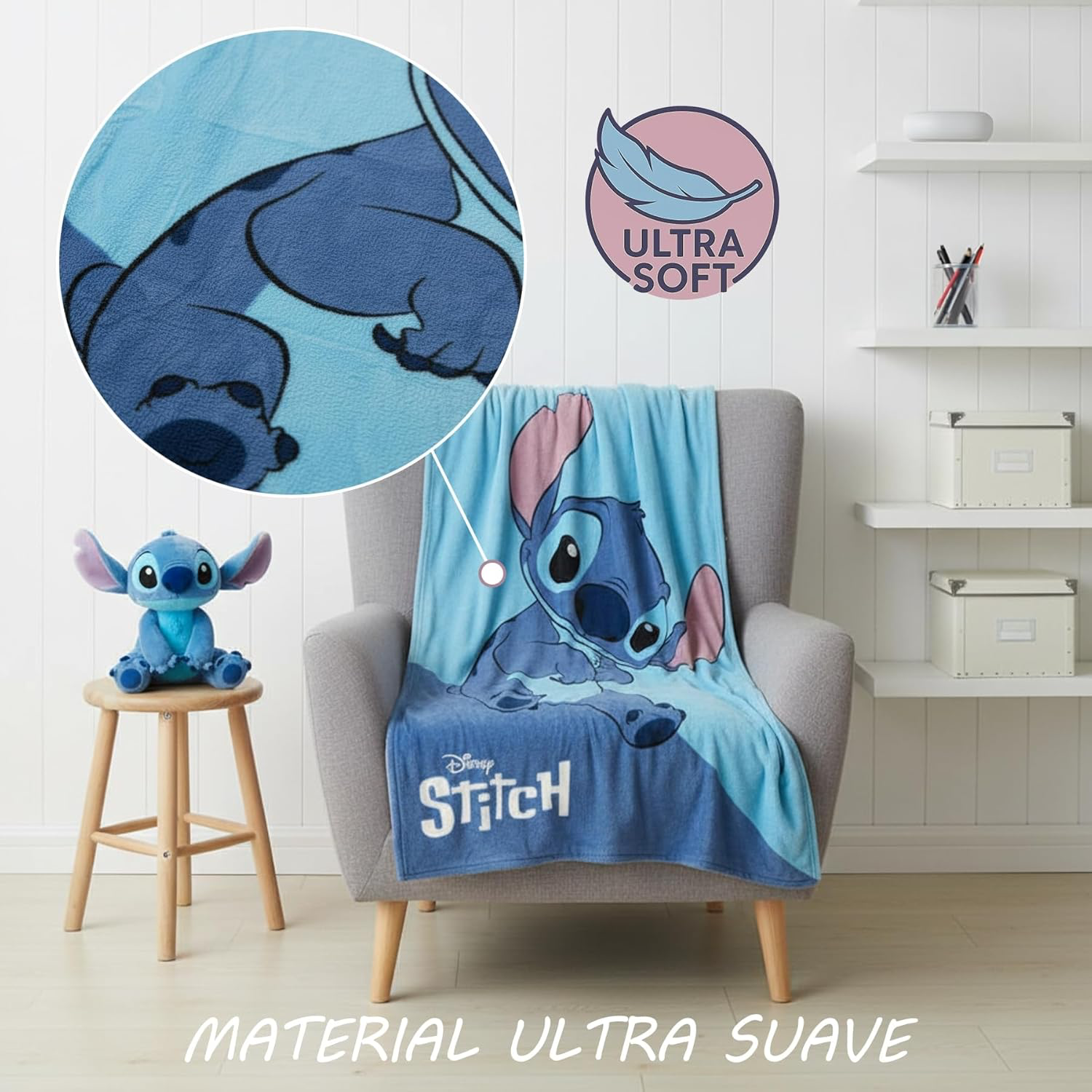 Couverture Stitch pour Enfants 160 x 130 cm - Couverture Douce et légère pour garçons et Filles, Chaude, agréable et très Confortable au Toucher, idéale pour Le lit ou Le canapé