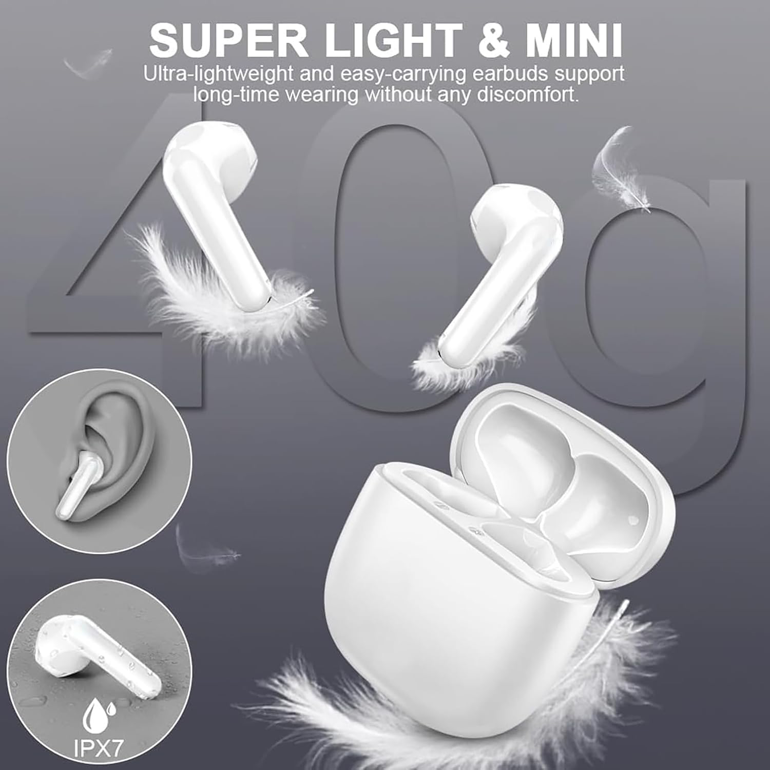 Écouteurs Bluetooth sans Fil, Bluetooth 5.3 Intra-Auriculaires Casque avec 4 ENC Réduction Antibruit Mic