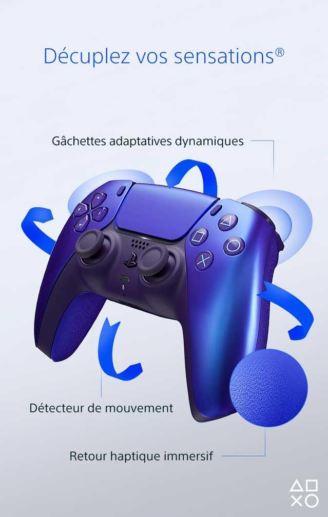 Playstation Sony, Manette 5 Officielle DualSense, Sans Fil, avec Retour Haptique & Gâchettes Adaptatives, Micro Intégré, Batterie Rechargeable, Couleur : Chroma Indigo