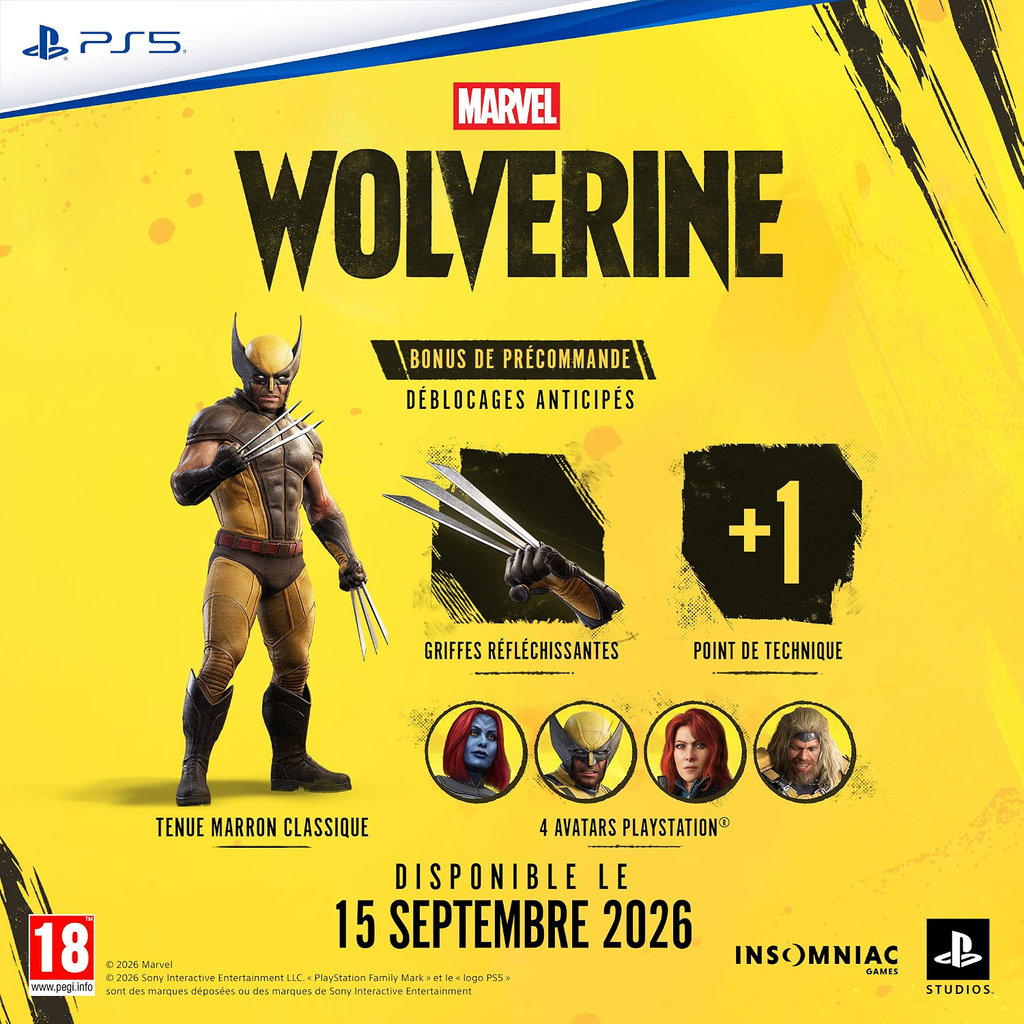 Sony, Marvel's Wolverine, Édition Standard, Version Physique avec CD, En Français, Pour PlayStation 5 et PS5 PRO