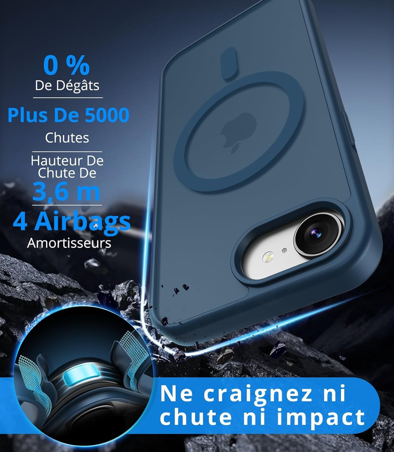 Coque magnétique pour iPhone 16e avec 1 Verre Trempé, Compatible avec MagSafe, Protection Contre Les Chutes de qualité Militaire, Coque Mat Translucide Fine Antichoc