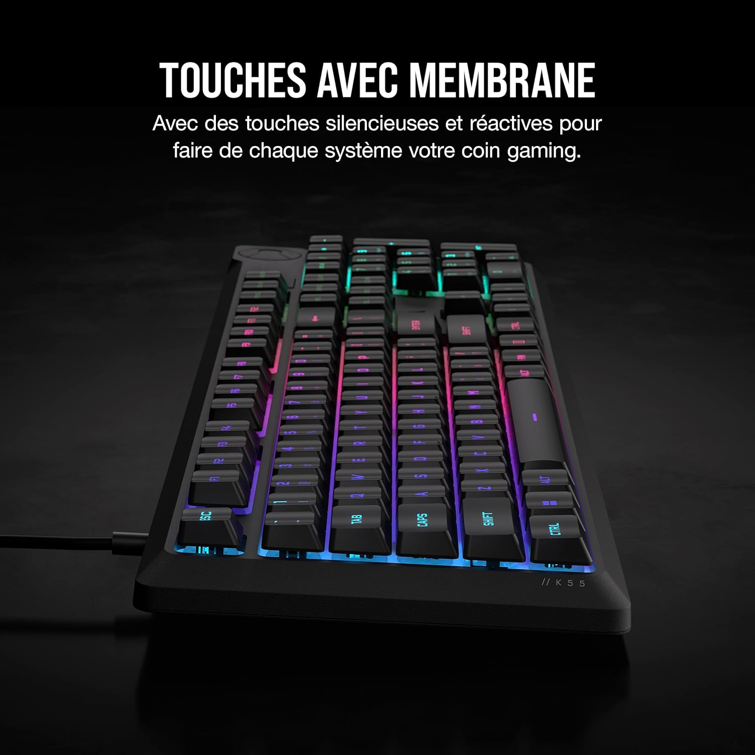 Corsair K55 Core RGB Clavier de Jeu Filaire à Membrane - AZERTY FR