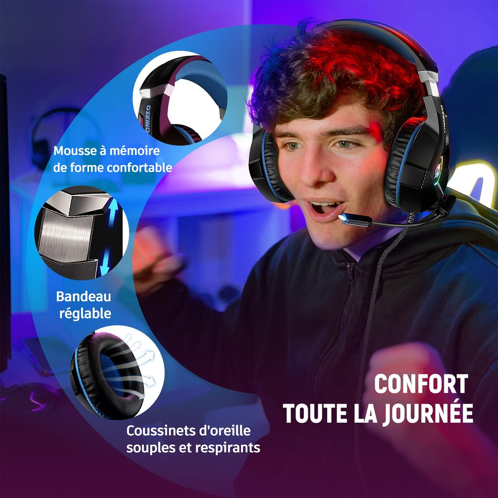 Casque gamer pour Ps5, Ps4, PC