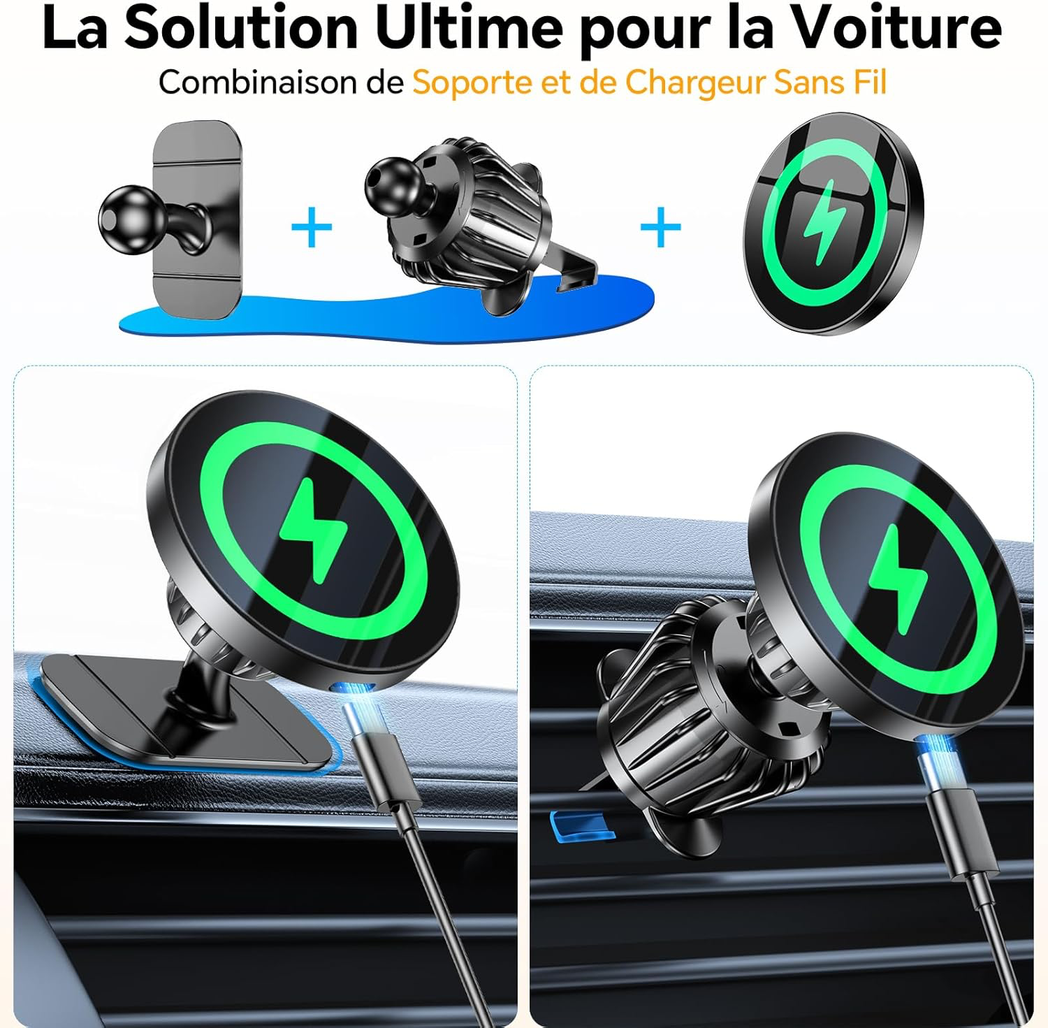 Coolpow 15W Support Telephone Voiture Induction【Super Aimants】