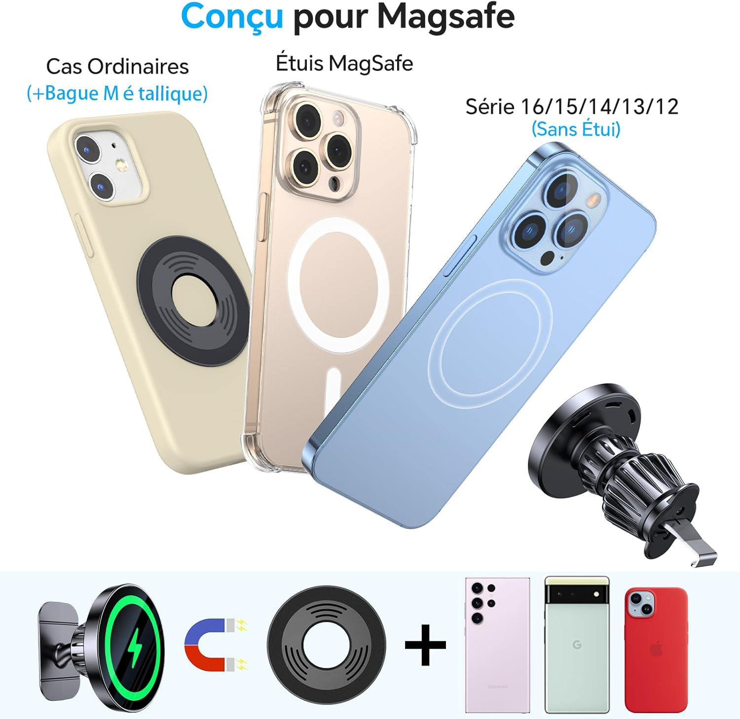 Coolpow 15W Support Telephone Voiture Induction【Super Aimants】