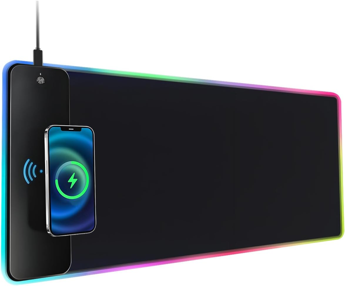 Qumox Tapis de Souris XXL RGB avec Chargeur sans Fil