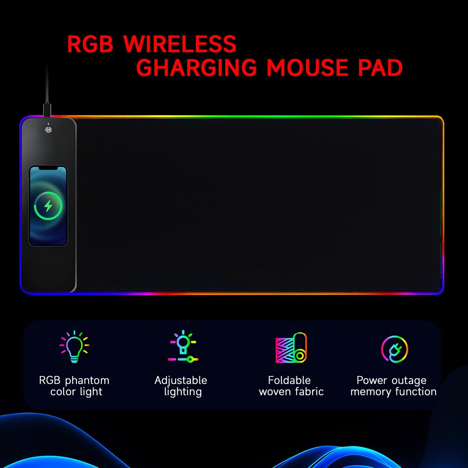 Qumox Tapis de Souris XXL RGB avec Chargeur sans Fil