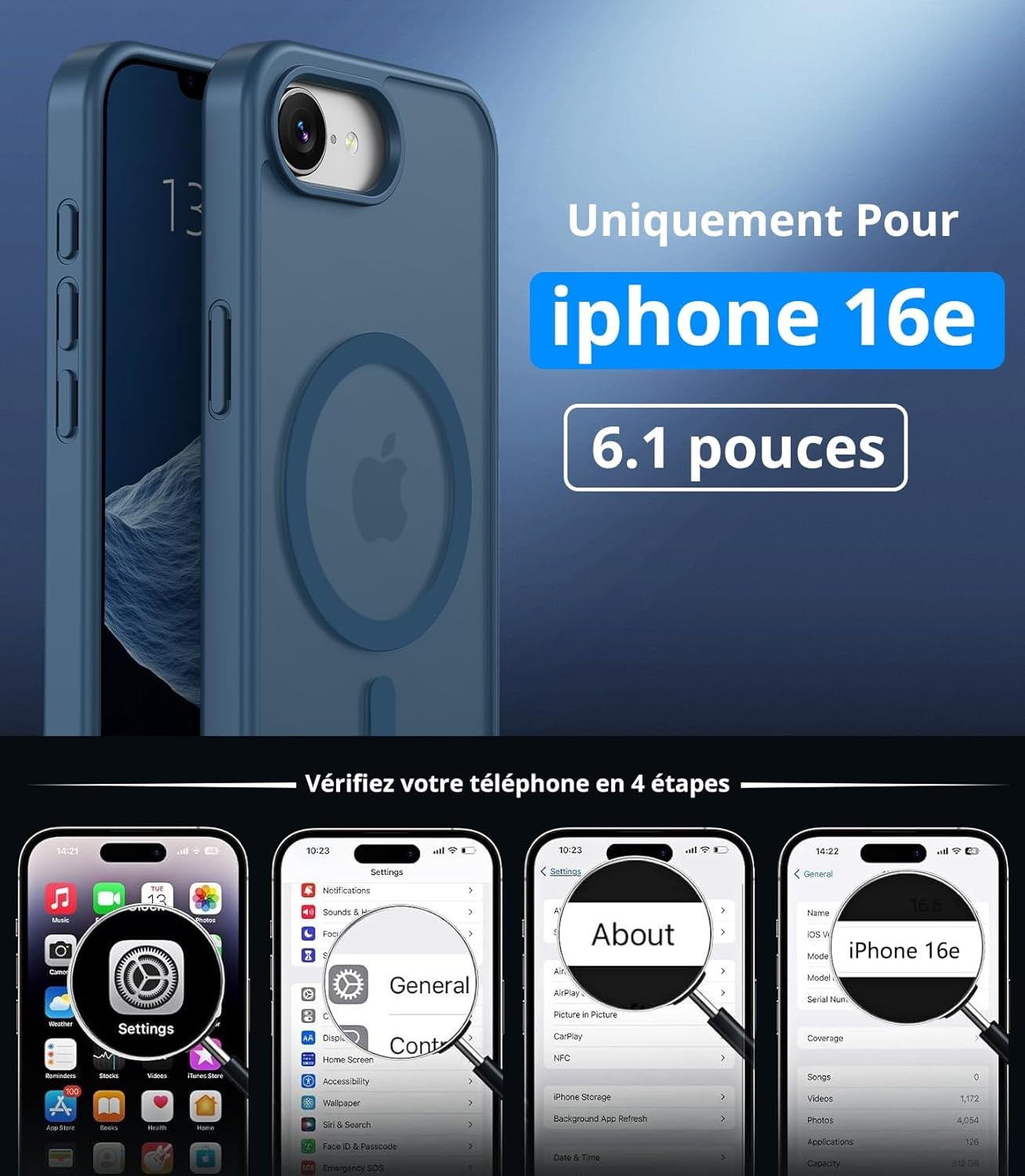 Coque magnétique pour iPhone 16e avec 1 Verre Trempé, Compatible avec MagSafe, Protection Contre Les Chutes de qualité Militaire, Coque Mat Translucide Fine Antichoc
