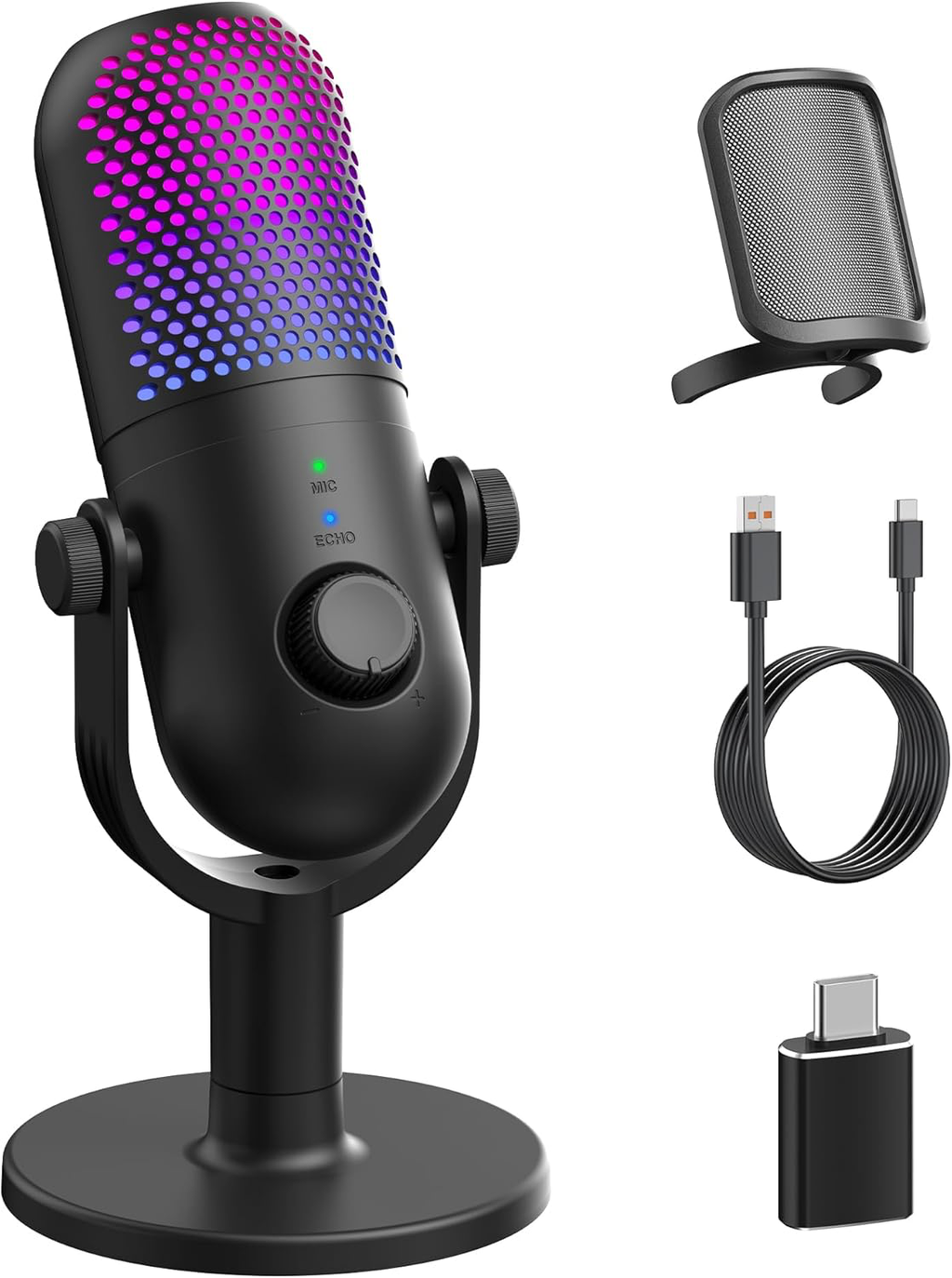 USB Micro Condensateur PC Gaming: Microphone Gamer pour PS4 & PS5 - Bureau Micro RGB