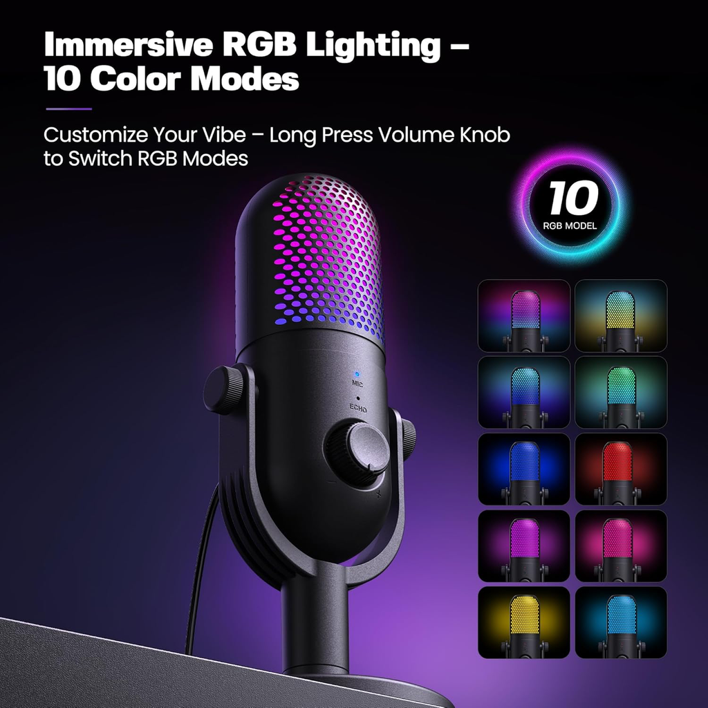 USB Micro Condensateur PC Gaming: Microphone Gamer pour PS4 & PS5 - Bureau Micro RGB