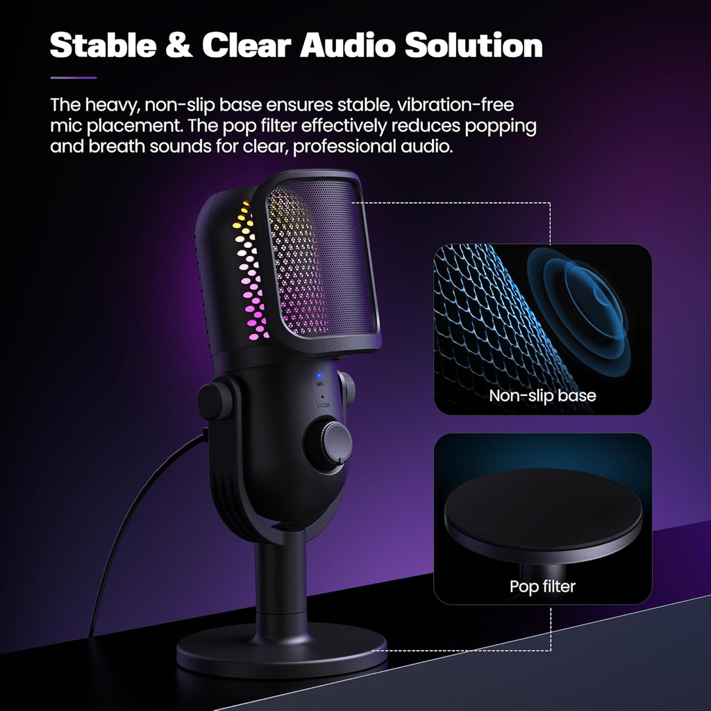 USB Micro Condensateur PC Gaming: Microphone Gamer pour PS4 & PS5 - Bureau Micro RGB