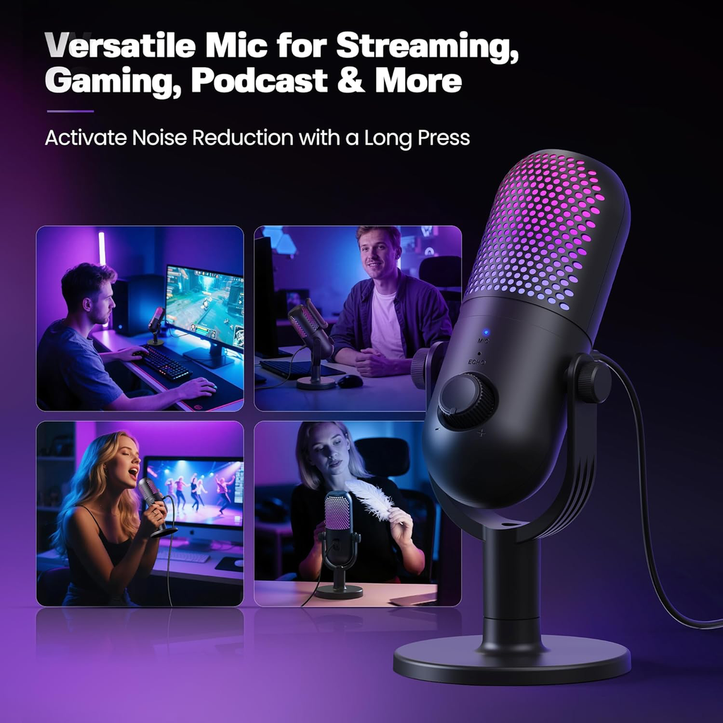 USB Micro Condensateur PC Gaming: Microphone Gamer pour PS4 & PS5 - Bureau Micro RGB