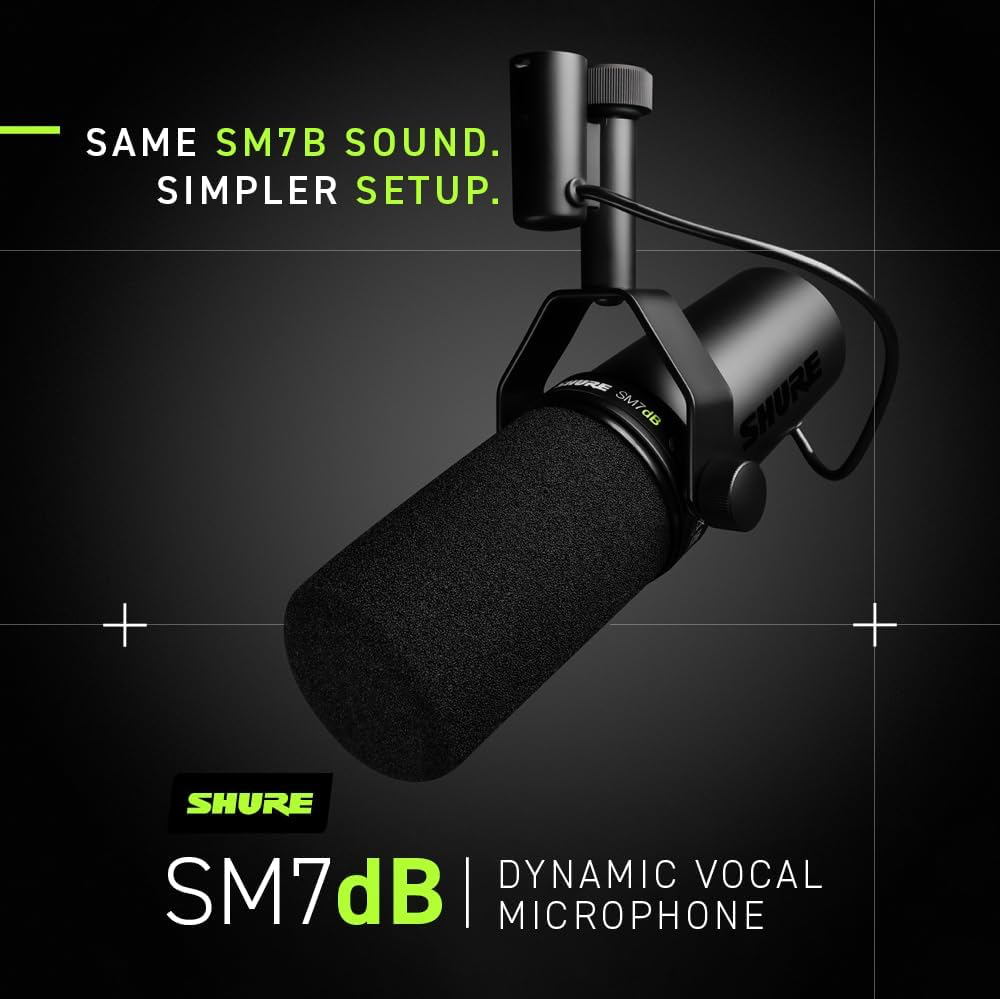 Shure SM7dB Microphone Dynamique pour la Voix avec préampli intégré pour Le Streaming, Le Podcast, et l'enregistrement