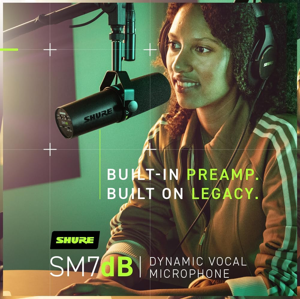 Shure SM7dB Microphone Dynamique pour la Voix avec préampli intégré pour Le Streaming, Le Podcast, et l'enregistrement