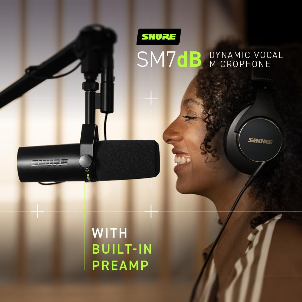 Shure SM7dB Microphone Dynamique pour la Voix avec préampli intégré pour Le Streaming, Le Podcast, et l'enregistrement