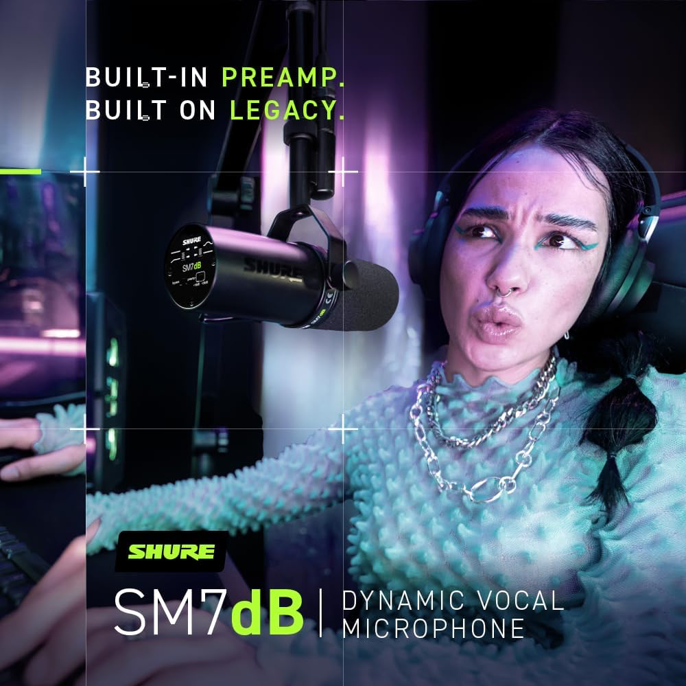 Shure SM7dB Microphone Dynamique pour la Voix avec préampli intégré pour Le Streaming, Le Podcast, et l'enregistrement