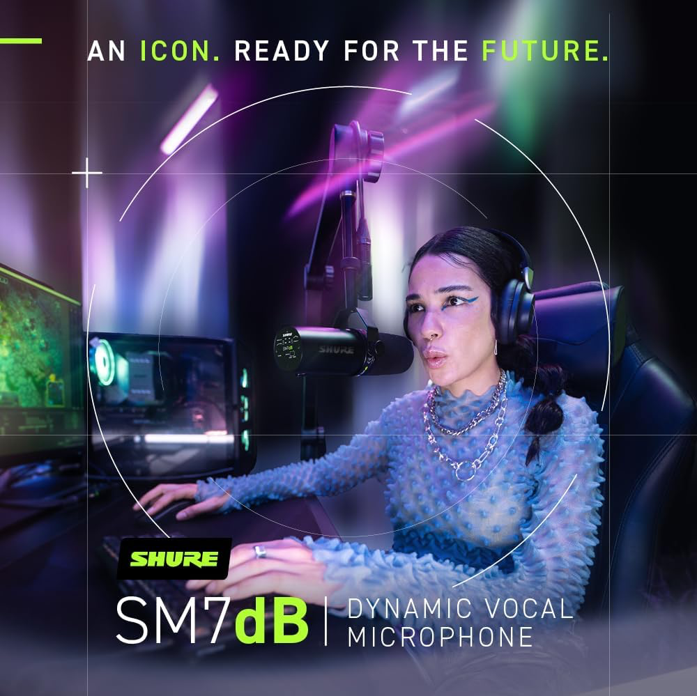 Shure SM7dB Microphone Dynamique pour la Voix avec préampli intégré pour Le Streaming, Le Podcast, et l'enregistrement