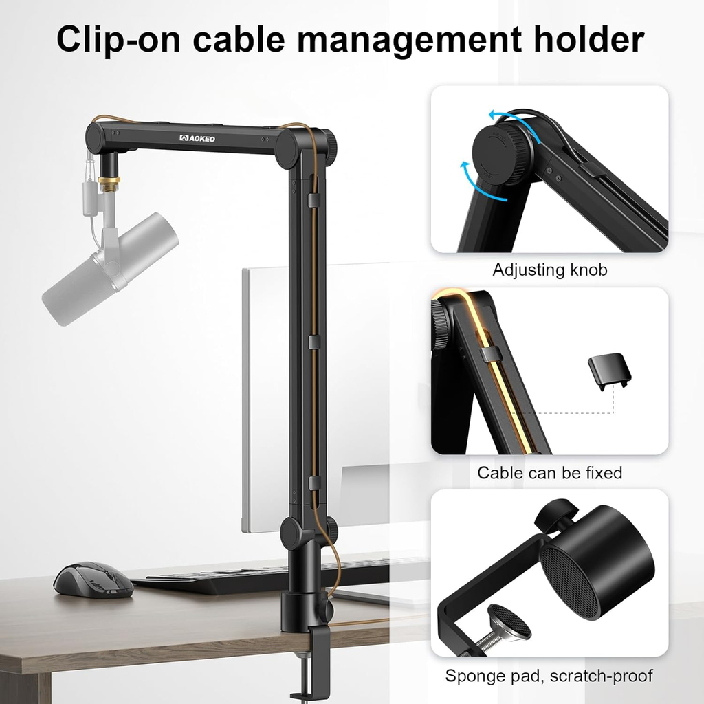 Bras de microphone, Aokeo AK - 48 réglable compact ciseaux bras support pour Shure sm7b Blue Yeti, snowball ice, HyperX quadcast, solocast, elgato Wave et plus encore