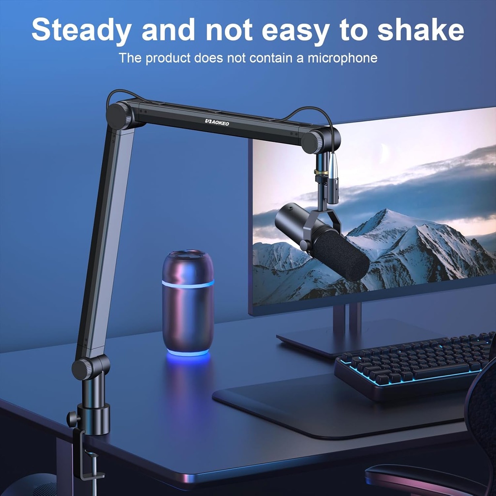 Bras de microphone, Aokeo AK - 48 réglable compact ciseaux bras support pour Shure sm7b Blue Yeti, snowball ice, HyperX quadcast, solocast, elgato Wave et plus encore