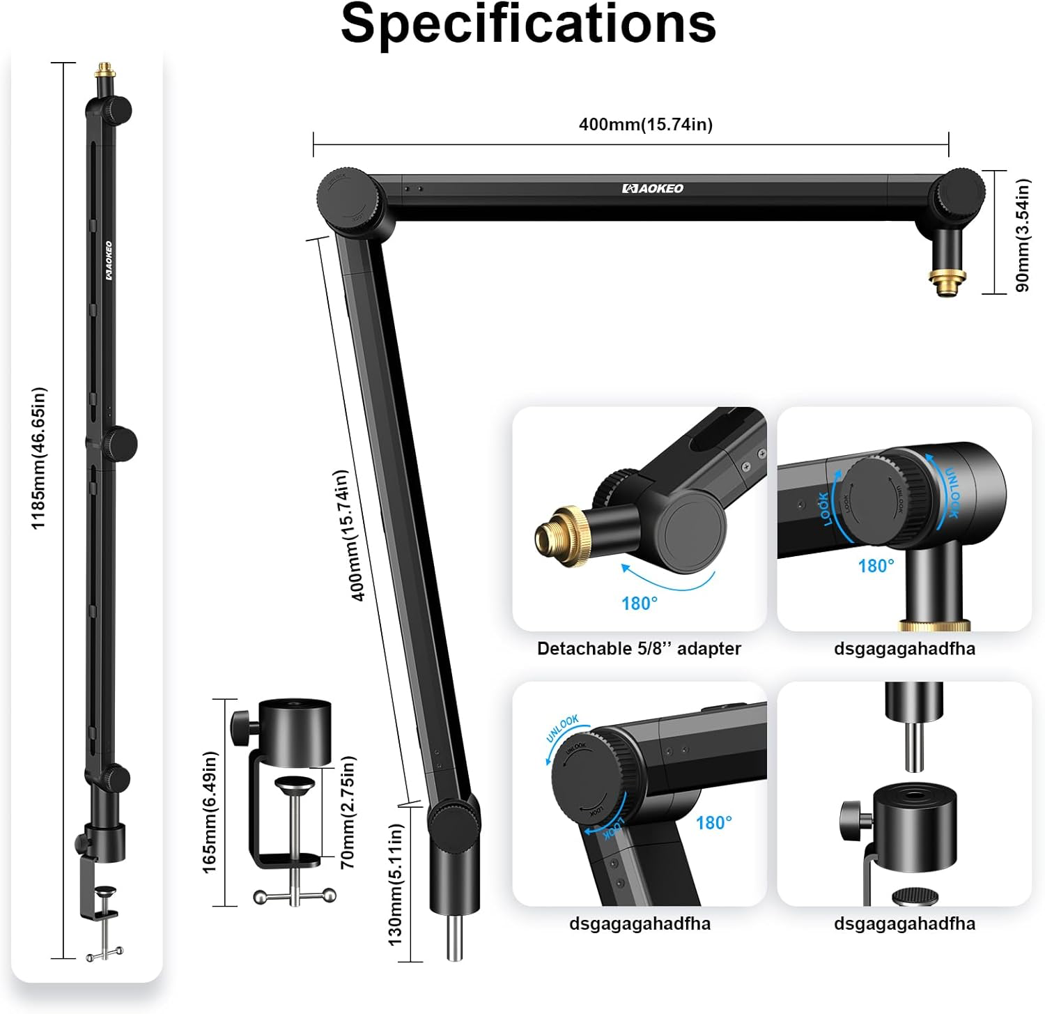 Bras de microphone, Aokeo AK - 48 réglable compact ciseaux bras support pour Shure sm7b Blue Yeti, snowball ice, HyperX quadcast, solocast, elgato Wave et plus encore