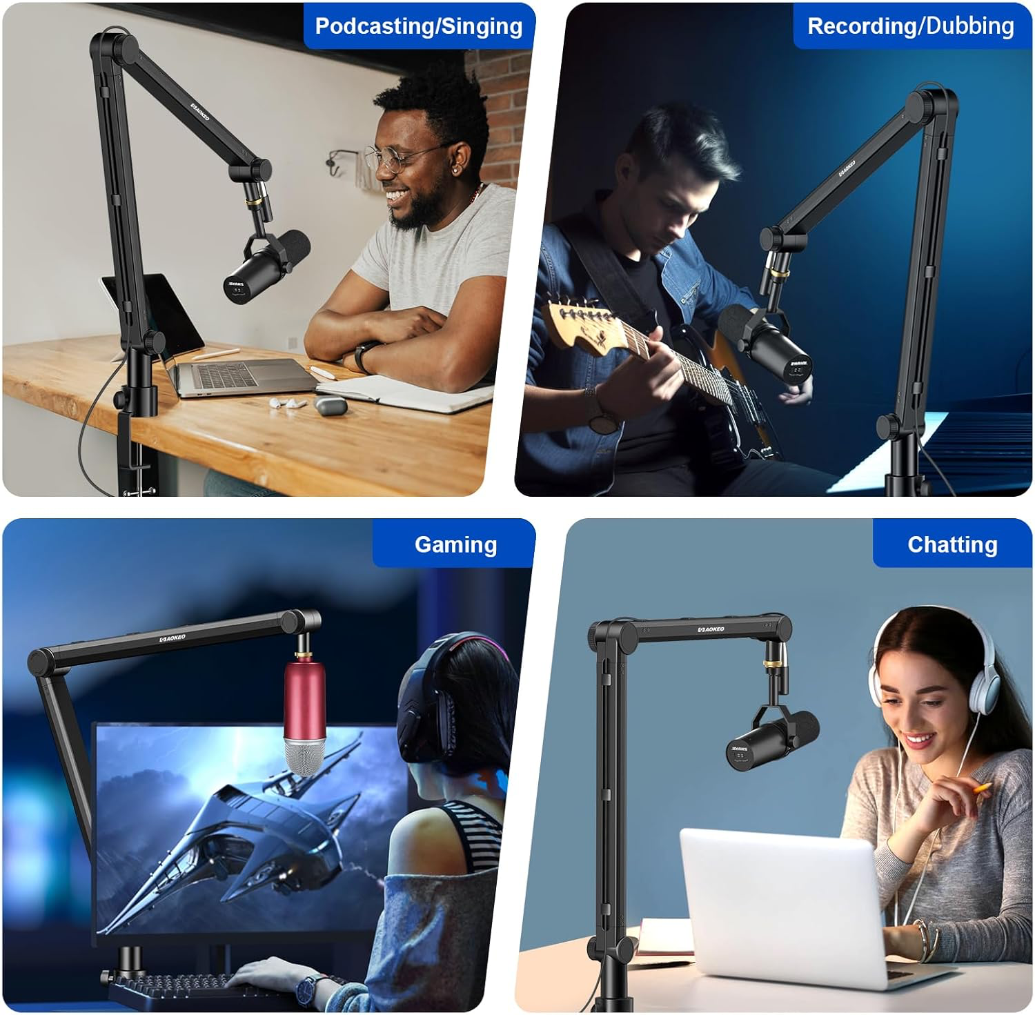 Bras de microphone, Aokeo AK - 48 réglable compact ciseaux bras support pour Shure sm7b Blue Yeti, snowball ice, HyperX quadcast, solocast, elgato Wave et plus encore