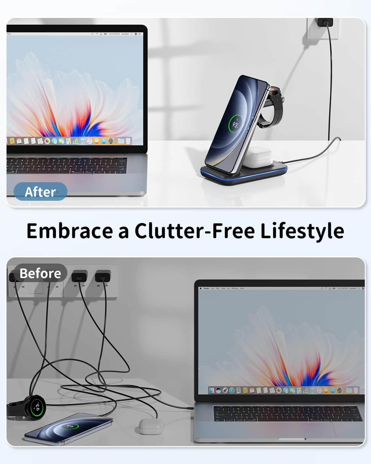 JoyGeek Station de Charge pour Samsung, 3 en 1 Chargeur Induction para Samsung