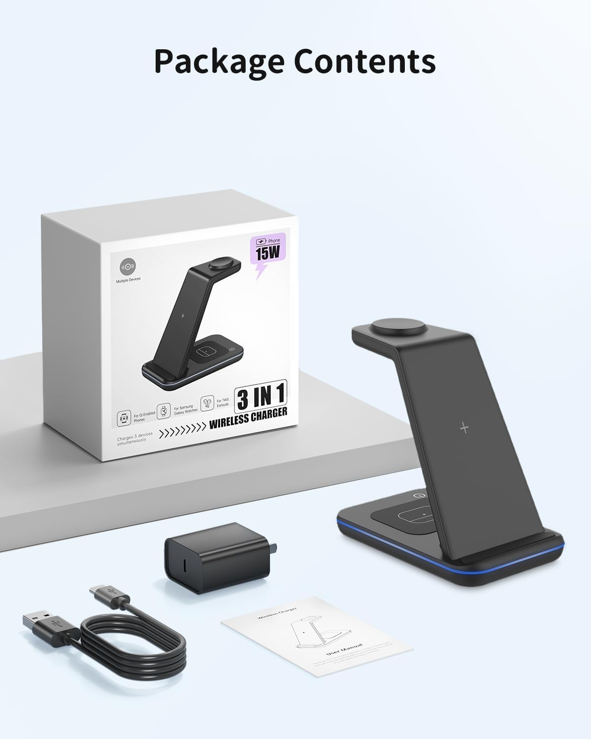 Station de Charge pour Samsung, 3 en 1 Chargeur Induction para Samsung