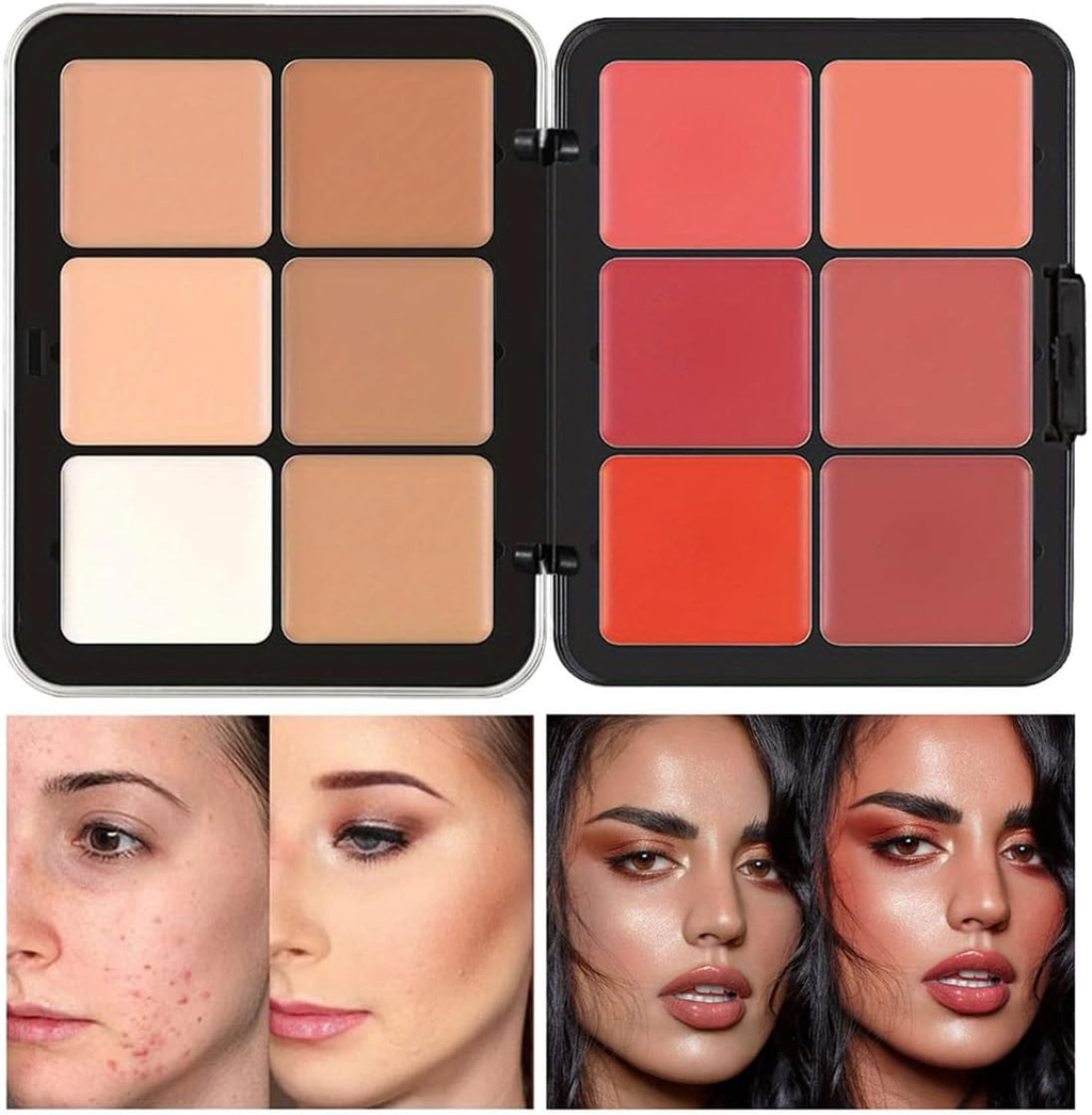 Palette de 12 couleurs d'anticernes et de fards à joues, longue tenue, résistante aux bavures