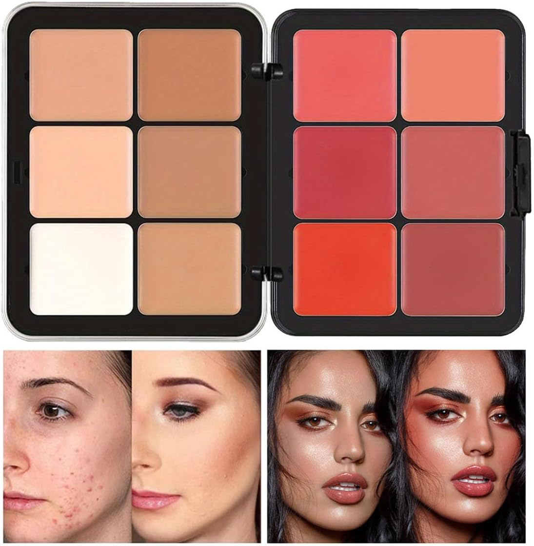 Palette de 12 couleurs d'anticernes et de fards à joues, longue tenue, résistante aux bavures