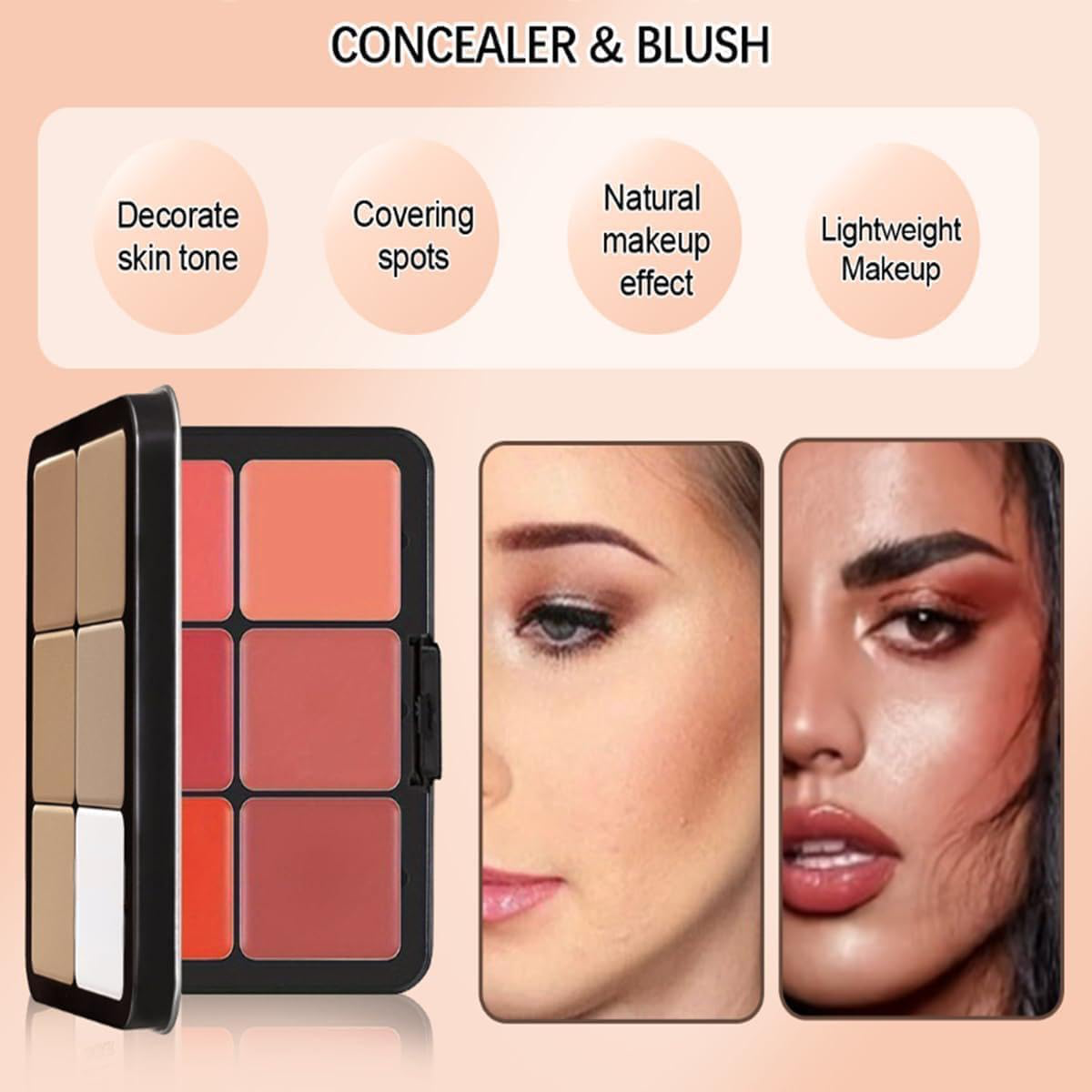 Palette de 12 couleurs d'anticernes et de fards à joues, longue tenue, résistante aux bavures