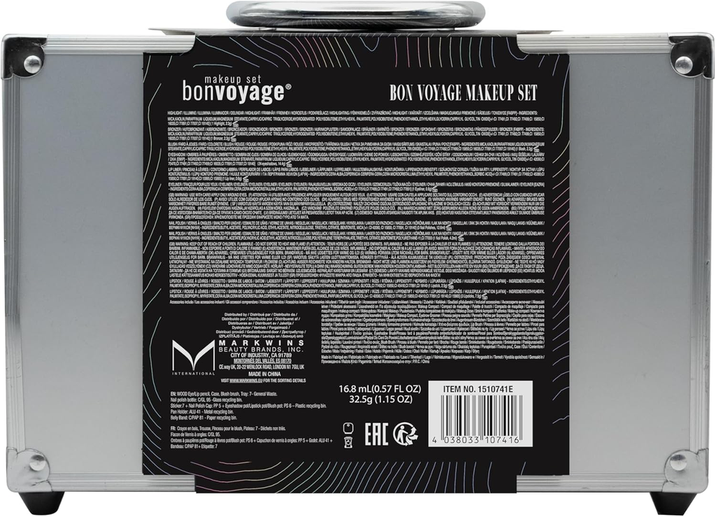 Coffret Maquillage Femme, Inclut Rouge à Lèvres, Ombres à Paupières, Blush, Vernis à Ongles, et Miroir, Mallette Métallique Portable et Légère, Bon Voyage