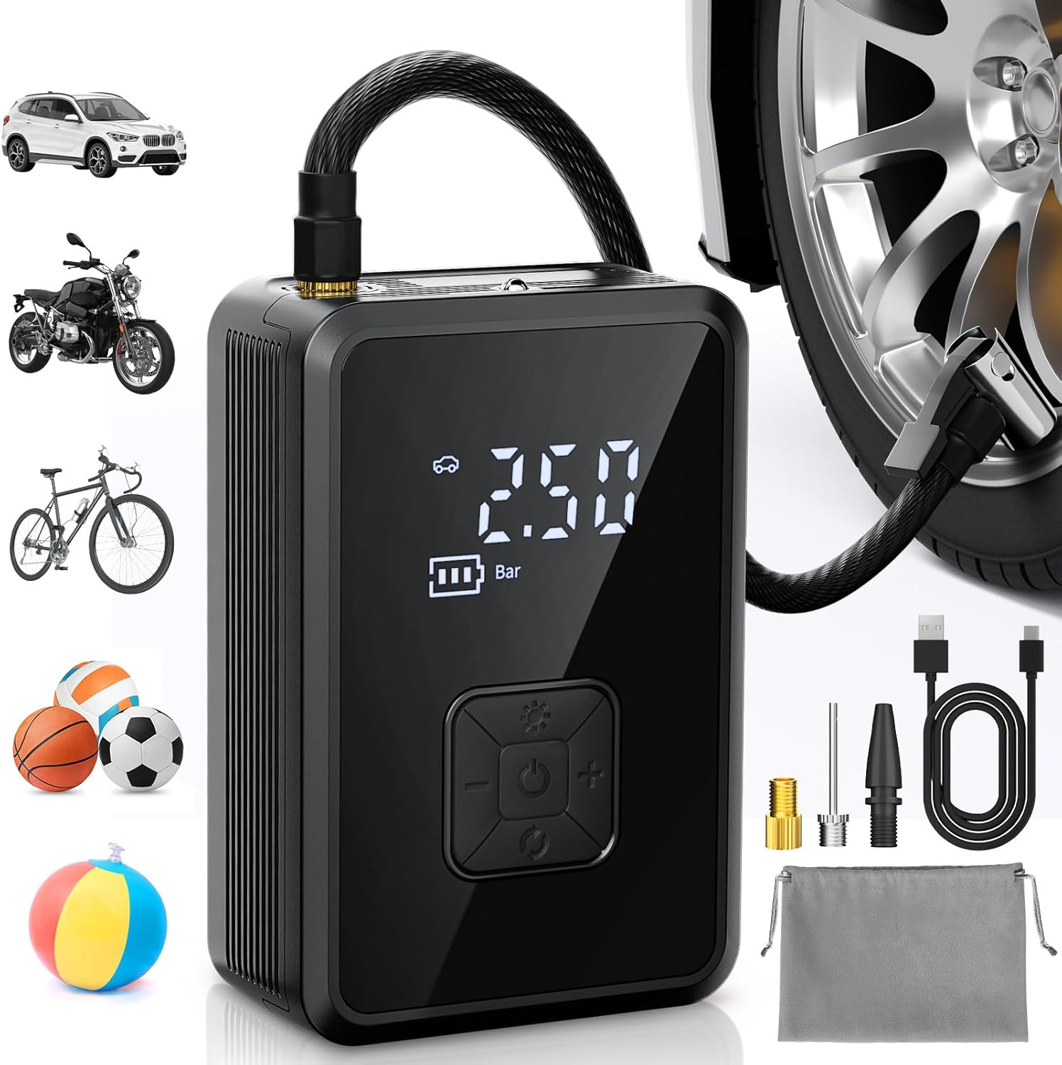 Oasser Gonfleur Pneus Voiture sans Fil Mini Compresseur à Air Portatif